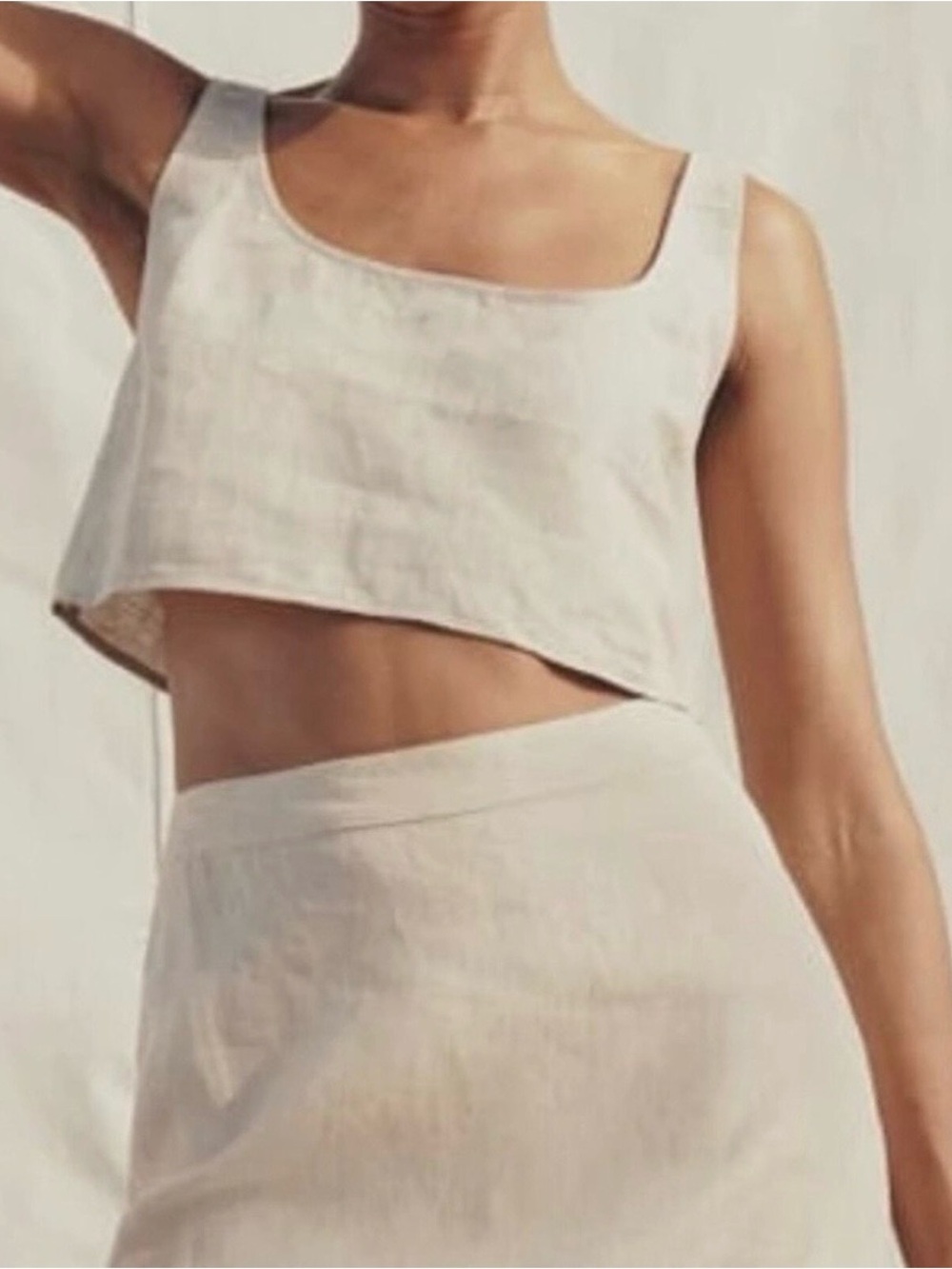 Reformation Scoop Crop Tank — Linen Neutral Beige